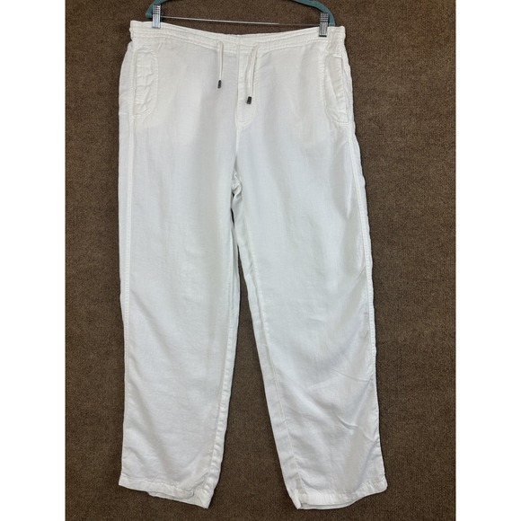 Zegna Sport Pants Mens Large White Linen Relaxed Fit Drawstring Casual Summer - Picture 1 of 10